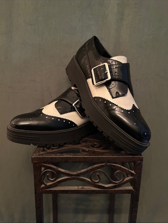 Marc Fisher Shoes - Marc Fisher Remona Black and White Monk Strap Brogue Oxfords